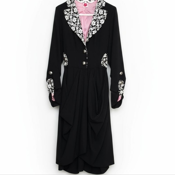 Vintage Black High Low Victorian Goth Floral Jacket Dress Small - Picture 2 of 4